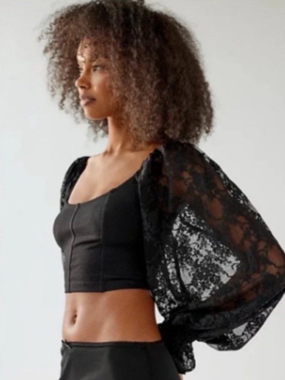 Urban Outfitters NEW Size XS Cynthia Lace Sleeve Top Black Dark Romance Got